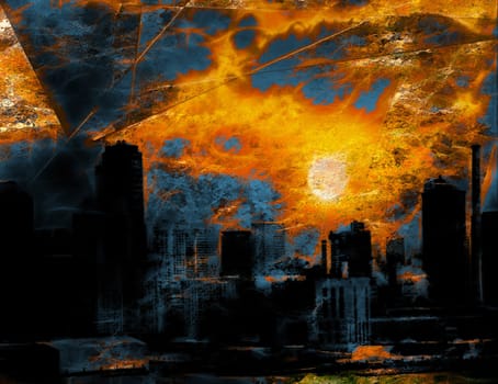 New York Waterfront Abstraction. Sunset or sunrise