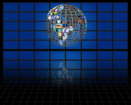 Planet earth sphere of video screens