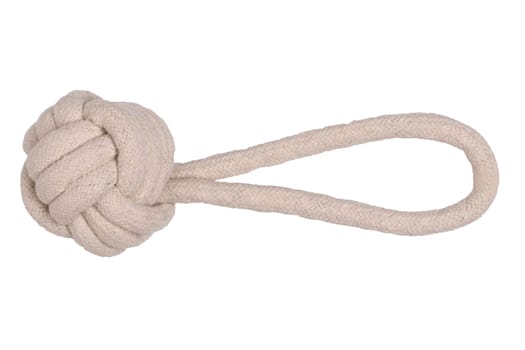 Rope isolated. Close-up of a rope knote ball. Macro. Knoted rope dog toy.