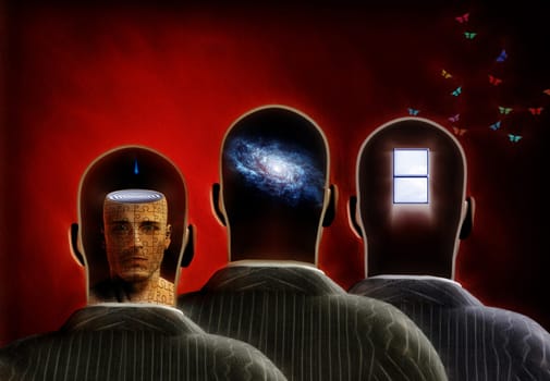 Three Minds. Thoughts in men heads