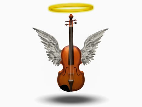 Violin with wings and halo on white background