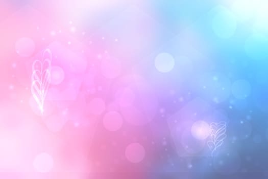 Abstract festive illustration. Abstract festive blurred light blue gradient pink background texture with love bokeh hearts and circles. Beautiful template for valentine, wedding or other holidays.
