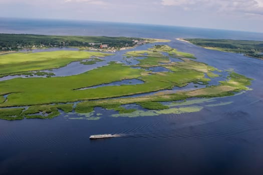 Aerial view of river Lielupe in Latvia. Latvia from above. River from above.