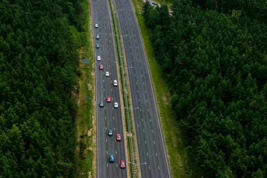 Aerial view of Riga. Aerial view of Jurmala highway, Latvia. Highway from above. Aerial view of Riga city- capital of Latvia.