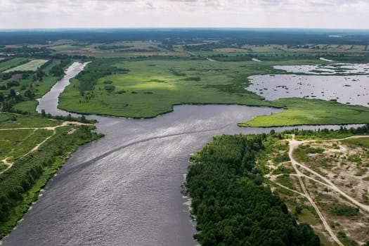 Aerial view of river Lielupe, Latvia. Lielupe from above. Aerial view of river Lielupe in Latvia.