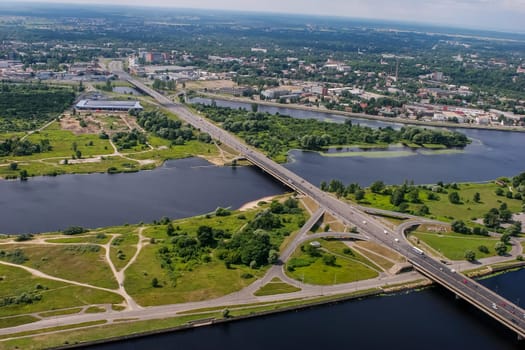 Aerial view of Riga city- capital of Latvia. Riga from above.