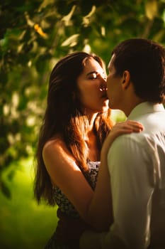 Black and white photo beautiful young couple in the park.
