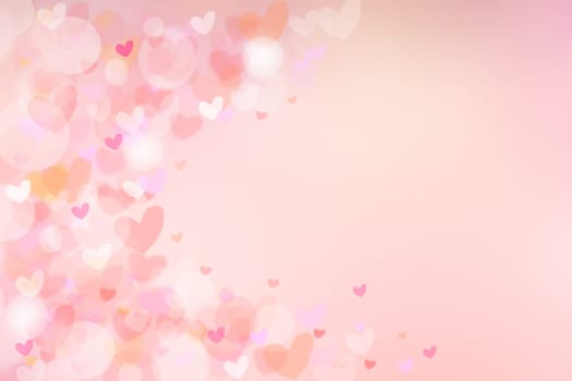 Abstract valentine background. Abtract festive blur bright pink pastel background with colorful hearts for valentine or wedding. Romantic textured backdrop with frame for your design. Card concept.