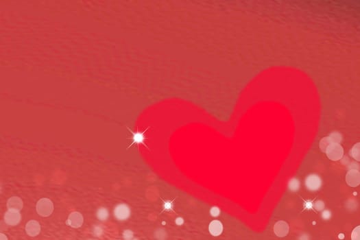 Abstract valentine background. Abtract festive blur red bright background with red hearts and sparkling diamonds for valentine or wedding. Romantic textured backdrop with space for your design. Card concept.