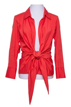 Summer blouse. A elegant female red summer blouse on mannequin isolated on a white background. Women summer fashion.