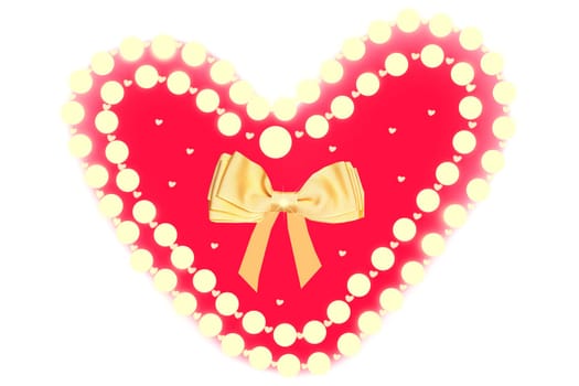 Hearts background. Cute abstract red hearts background with golden ribbon bow. Design element for valentine, wedding or other holidays.