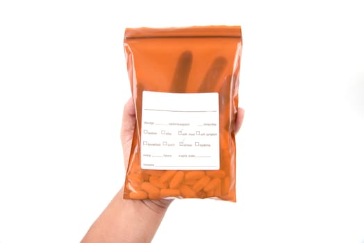hand hold medicine bag on white background