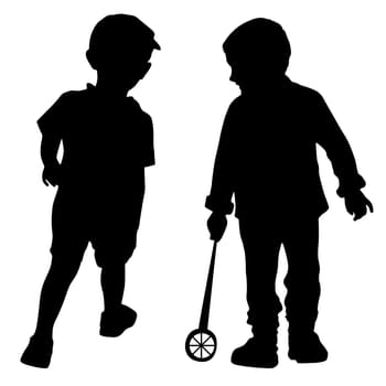 Silhouettes of two little boys who play