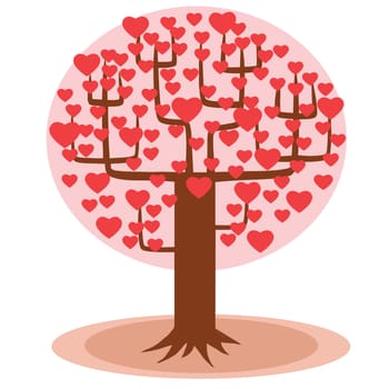 Tree with red hearts instead of leaves. The way of love