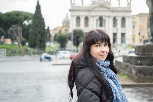 portrait of an ukrainian girl visiting San Giovanni in Laterano in Rome