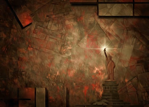 Modern abstract painting in muted colors. Liberty Statue