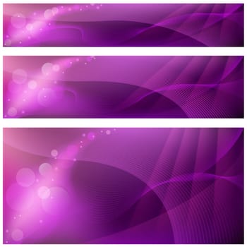 Purple Wave and Flare Website Banners, Abstract Background Illustration