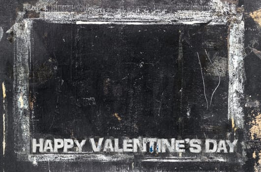 Happy Valentine's Day chalkboard background. Weathered and distressed template. Love and discounts. Holiday sale. Dirty artistic design element, box, frame for text. Doodle frame.