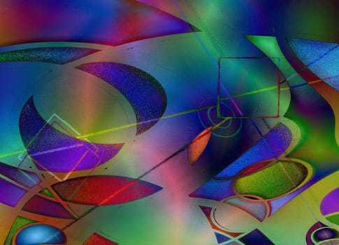 Colorful abstract with geometric shapes. 3D rendering