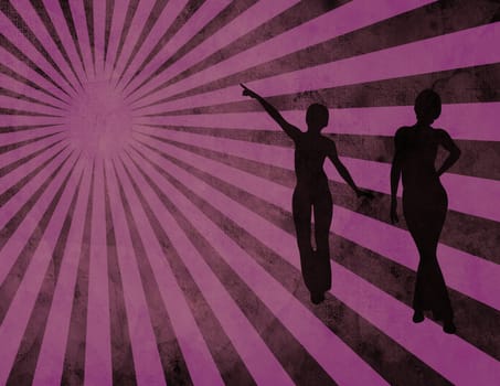 Pop art background. Women silhouettes