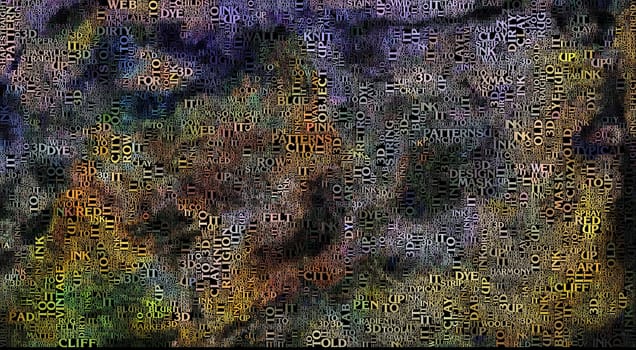 Abstract in muted colors with words.