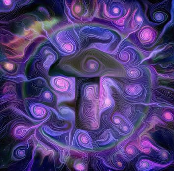 Abstract composition. Purple hallucinogenic mushroom