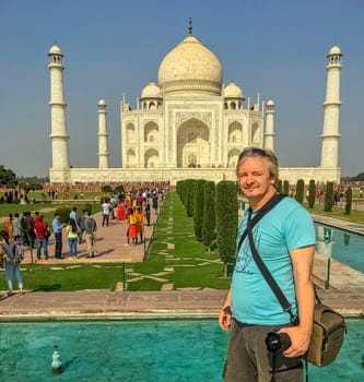 Selfie in front of Crown of the Palaces - Taj Mahal in Agra, Uttar Pradesh, India