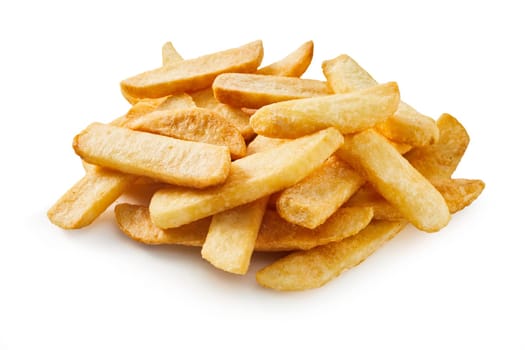 Steak fries as garnish for steakhouses advertising menu cards on isolate background.