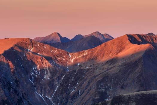 mountain landscape in Fagaras Mountains, Romania. In the background Negoiu Peak 2535 m