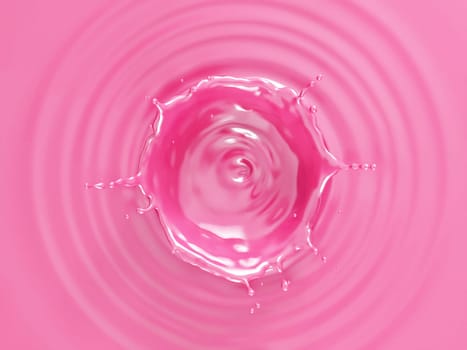 Strawberry flavored milk or milkshake background with ripples and crown splash viewed from top.