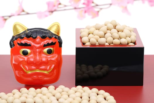 Japanese traditional event, soybeans and mask of demon are used on an annual event /Setsubun.