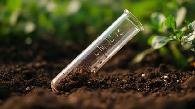 soil testing with a test tube in the soil, Generative AI, food