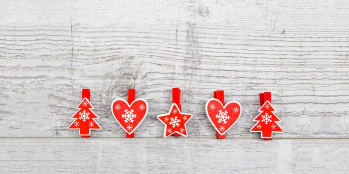 Valentines day with red hearts on wooden background