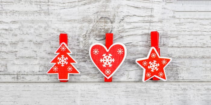 Valentines day with red hearts on wooden background