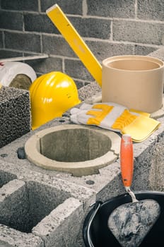 construction of a modular chimney, close-up