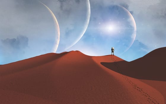 Astronaut on another planet. Space journey