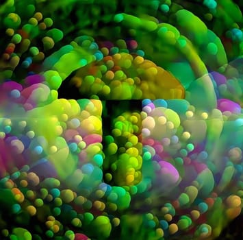 Abstract composition. Green hallucinogenic mushroom