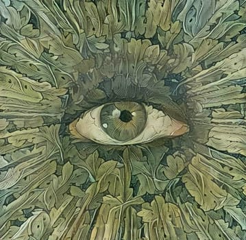 Abstract painting. Eye of Nature in green leaves