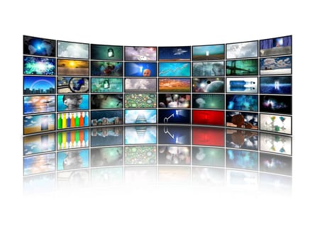 Wall of Media Screens with various pictures