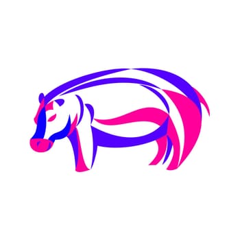 Curly Ribbon style illustration of a  hippopotamus or hippo, a large herbivorous, semiaquatic mammal native to sub-Saharan Africa  done in twisted free flowing line art on isolated background.
