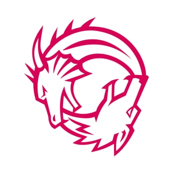 Icon retro style illustration of a dragon and wolf in Yin Yang symbol or position on isolated background.