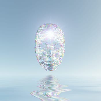 Face made of many colorful cubes. Water reflections