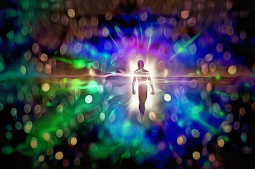 Figure emerges from vivid light