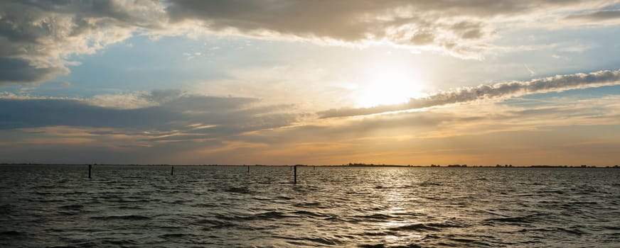 Sunset over water from "Delta del Po"", Italian landscape. water and sky"