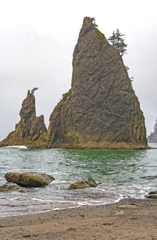 Dramatic Sea Stack on the Ocean Shore on Rialto Beach in Olympic National Park in Washington