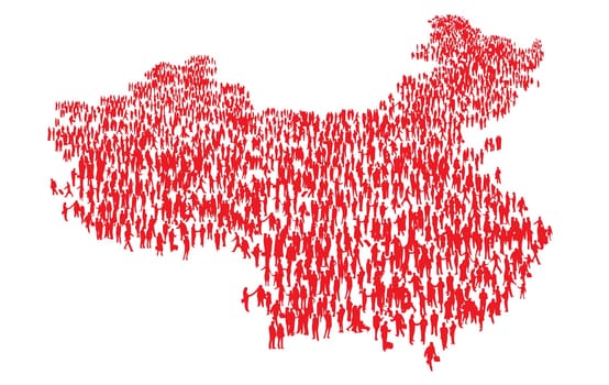 china map population persons red illustration