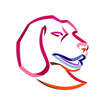 Curly Ribbon style illustration of head of a beagle, a breed of small hound similar in appearance to foxhound that is a scent hound for hunting done in twisted free flowing line art on isolated background.