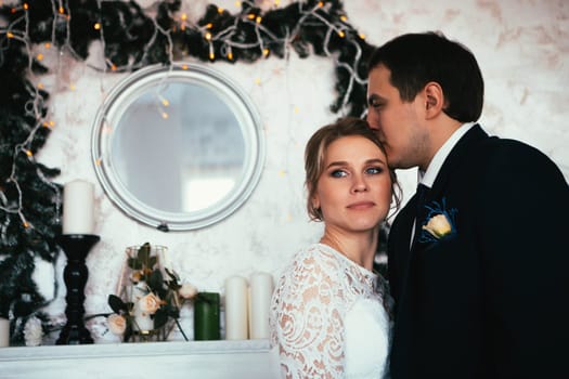 couple groom and bride in the studio.