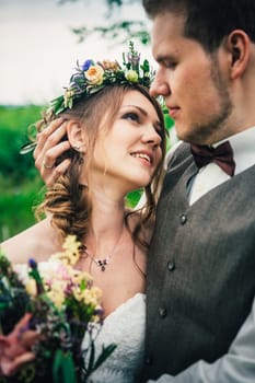 Young bride and groom in the style of provence.