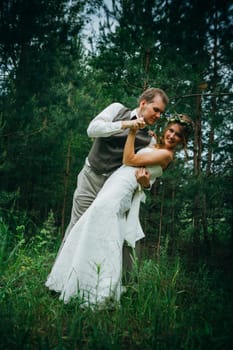 Young bride and groom in the style of provence.